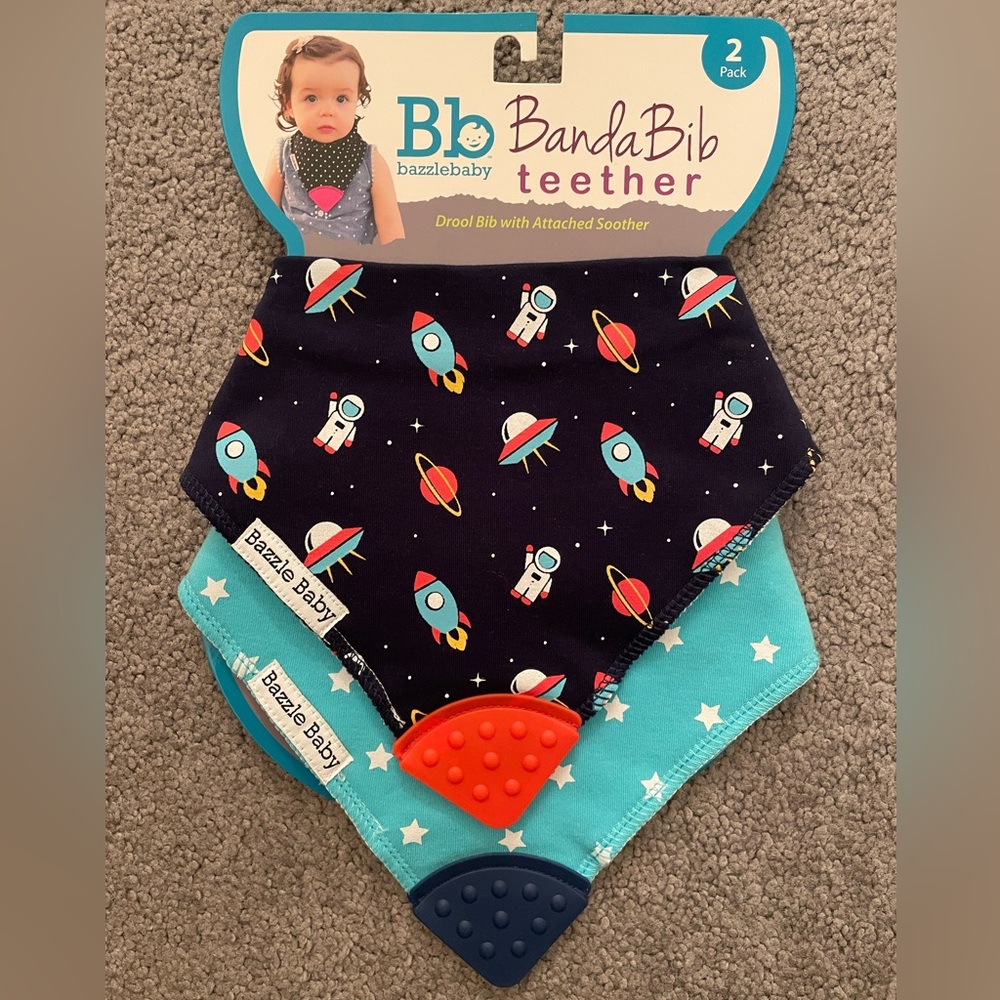 BABY BANDANA BIBS WITH SILICONE TEETHER ATTACHED 2-Pack